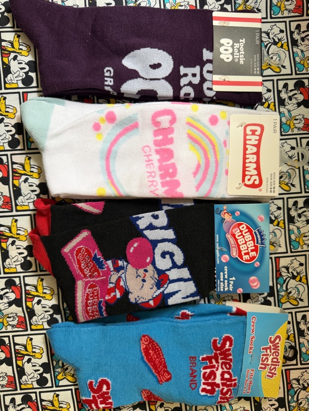 Novelty Candy Men's Women’s Crew Socks - Multi-Color Pack (4 Pairs)